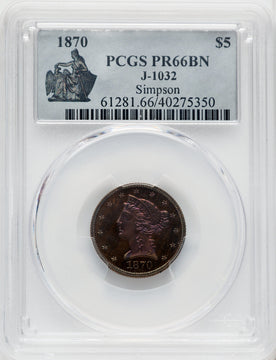 1870 $5 J-1032 BN Patterns PCGS MS66