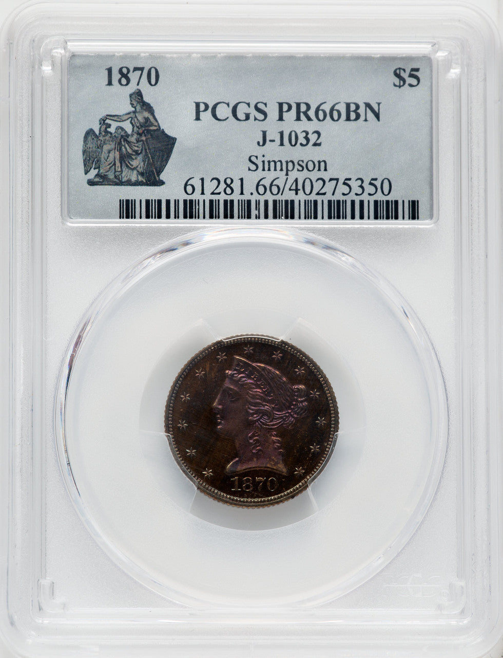1870 $5 J-1032 BN Patterns PCGS MS66