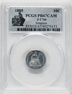 1885 10C Judd-1744 CA Patterns PCGS MS67