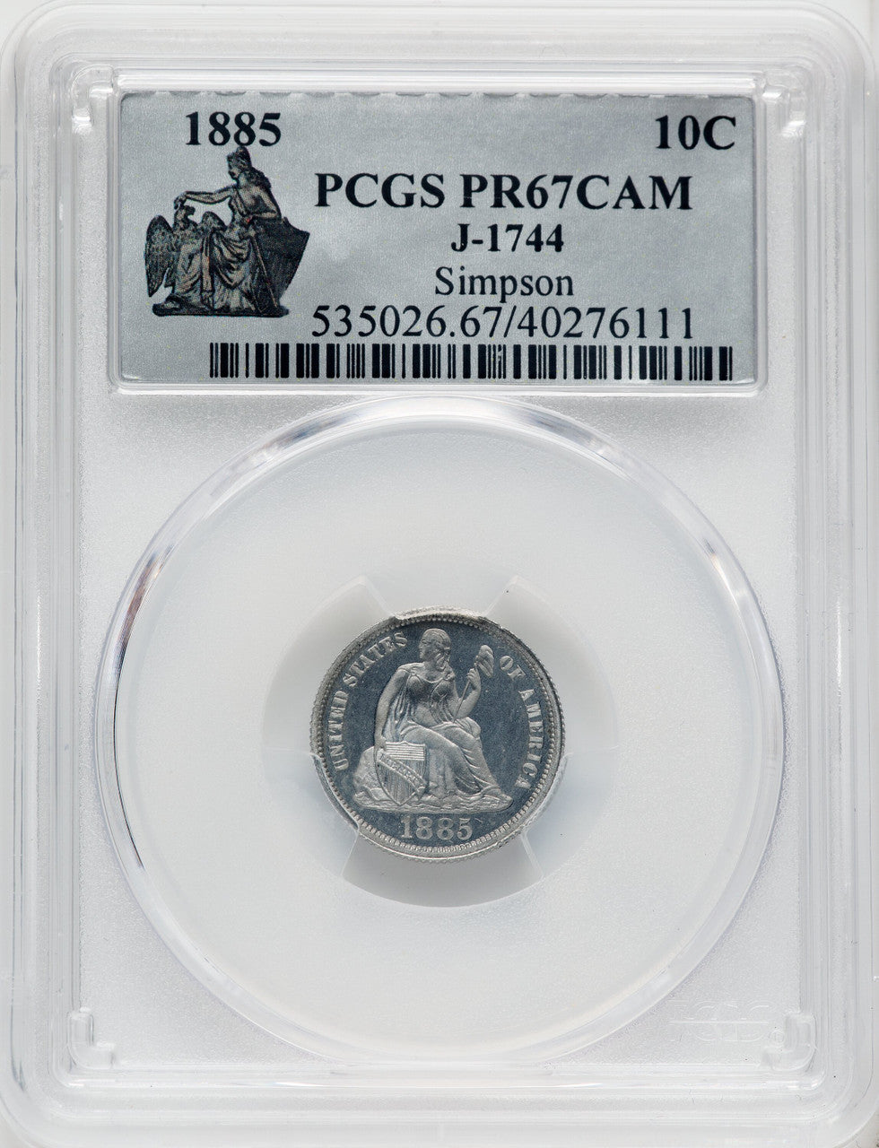 1885 10C Judd-1744 CA Patterns PCGS MS67