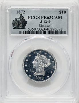 1872 $10 Judd-1249 CA Patterns PCGS MS63