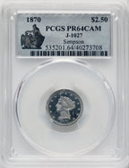 1870 $2.50 Judd-1027 CA Patterns PCGS MS64