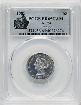 1885 $5 Judd-1754 CA Patterns PCGS MS65