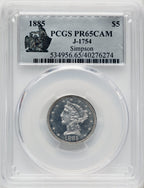 1885 $5 Judd-1754 CA Patterns PCGS MS65