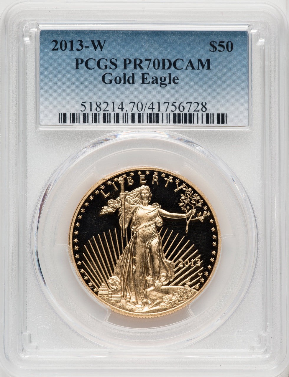 2013-W $50 One-Ounce Gold Eagle Blue Gradient PCGS PR70
