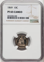 1869 10C CA Proof Seated Dime NGC PR65