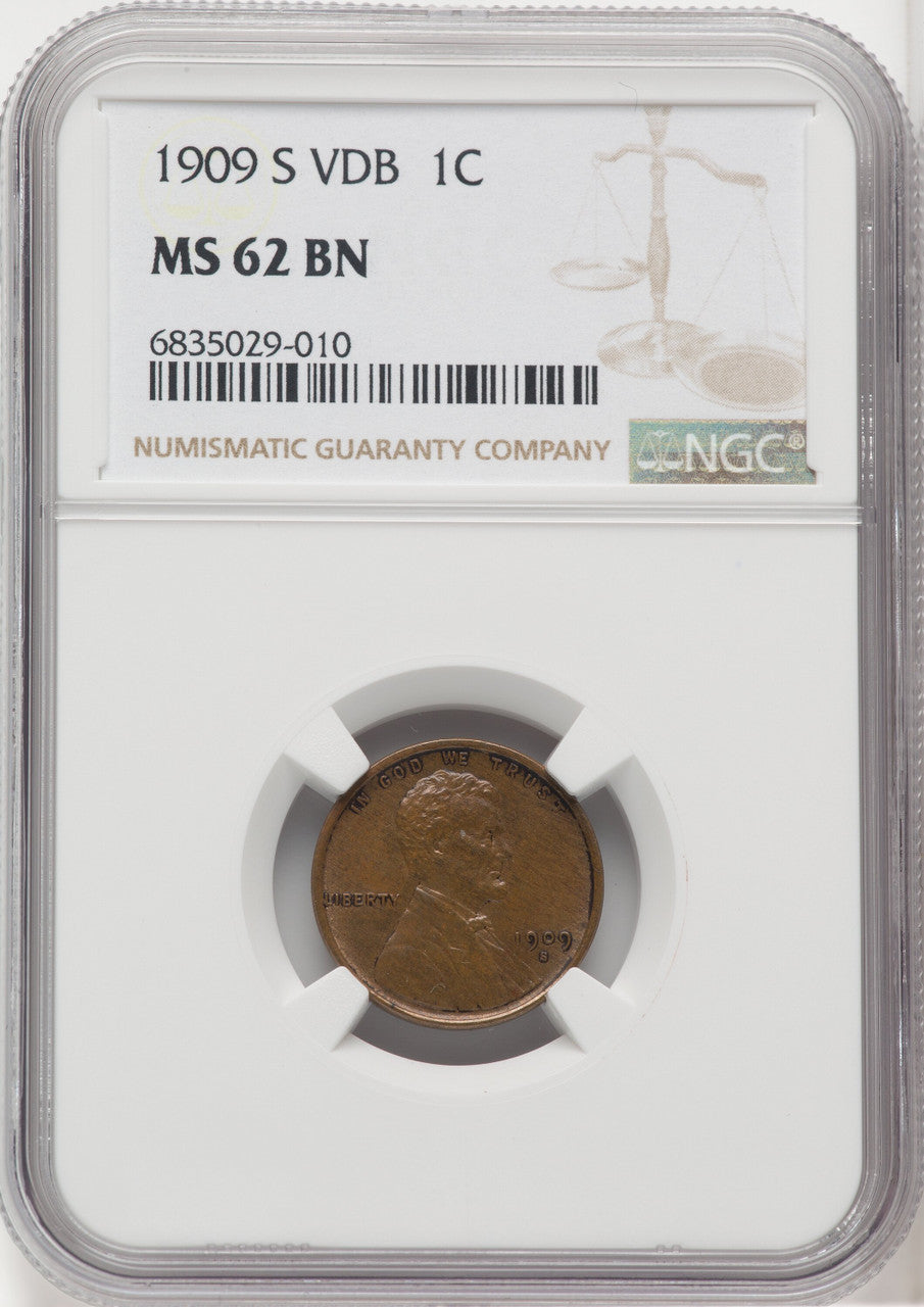 1909-S 1C VDB BN Lincoln Cent NGC MS62