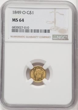 1849-O G$1 Open Wreath Gold Dollar NGC MS64