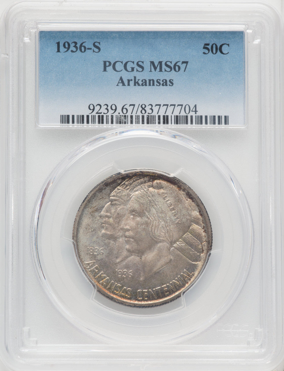 1936-S 50C Arkansas Commemorative Silver PCGS MS67