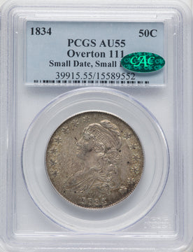 1834 50C O-111 CAC Bust Half Dollar PCGS AU55