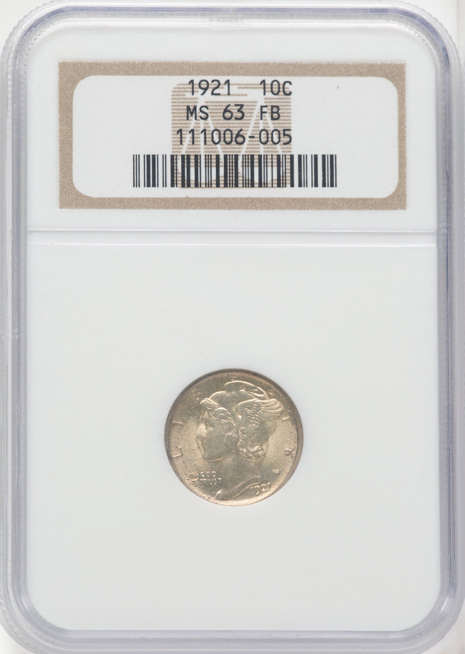 1921 10C FB Mercury Dime NGC MS63