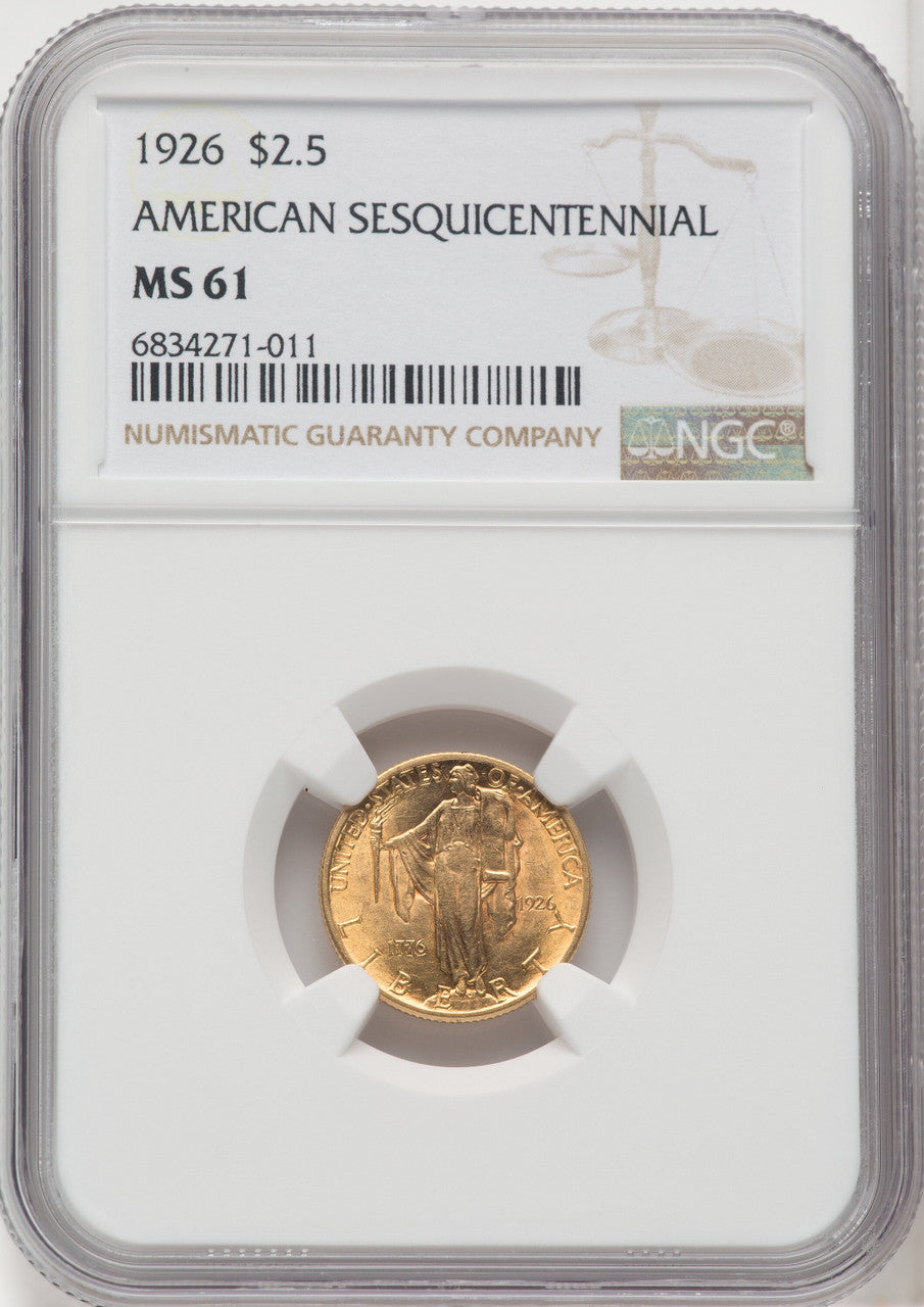 1926 $2.50 SESQUI Commemorative Gold NGC MS61