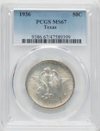 1936 50C Texas Commemorative Silver PCGS MS67