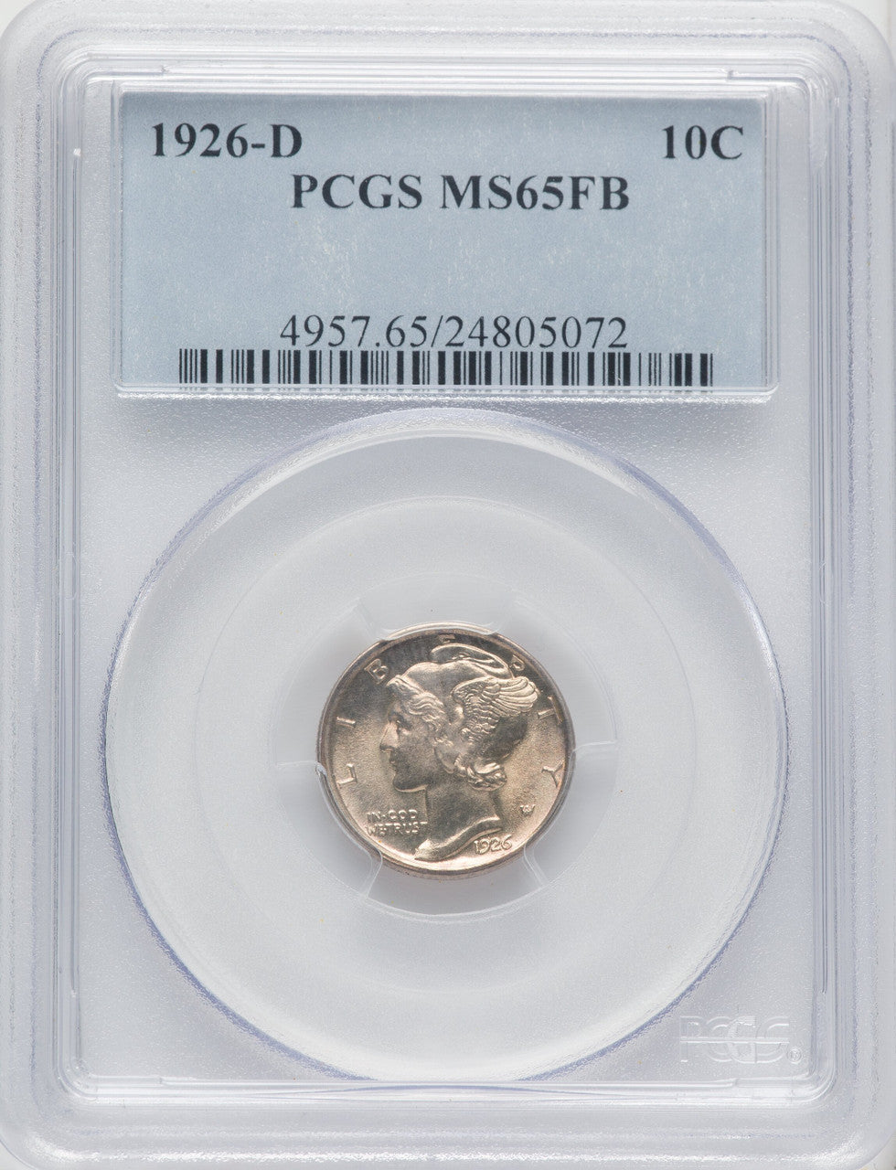 1926-D 10C FB Mercury Dime PCGS MS65