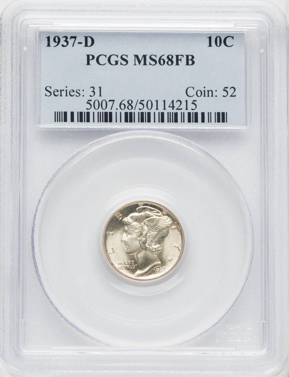 1937-D 10C FB Mercury Dime PCGS MS68