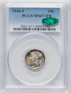 1936-S 10C FB CAC Mercury Dime PCGS MS67+