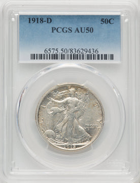 1918-D 50C Walking Liberty Half Dollar PCGS AU50