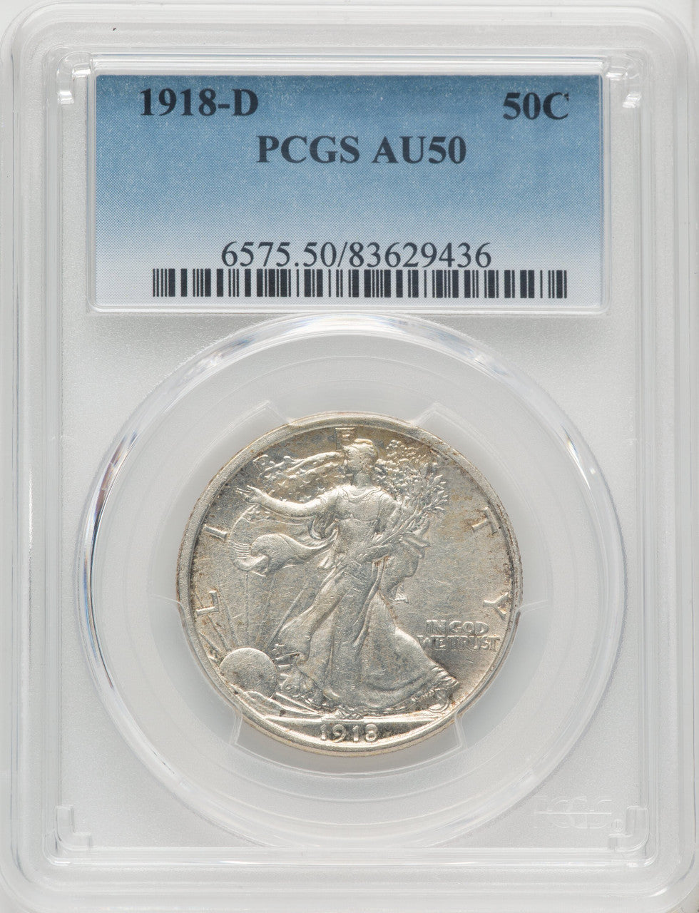 1918-D 50C Walking Liberty Half Dollar PCGS AU50
