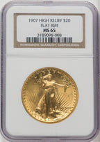 1907 $20 Flat Rim High Relief Double Eagle NGC MS65