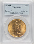 1926-S $20 Saint-Gaudens Double Eagle PCGS MS63