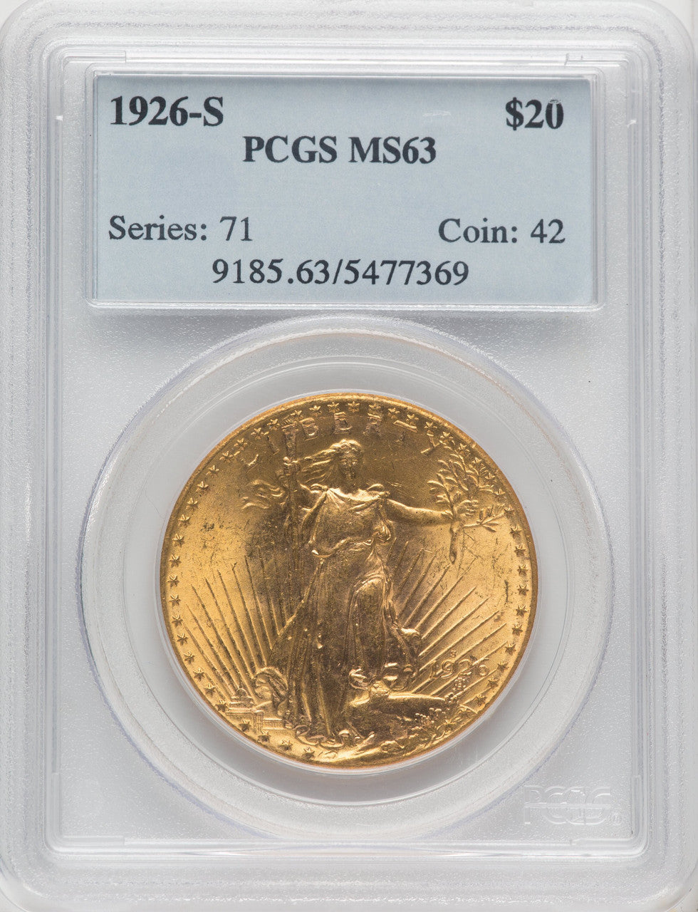 1926-S $20 Saint-Gaudens Double Eagle PCGS MS63
