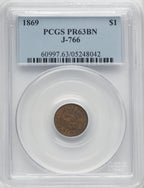 1869 G$1 J-766 BN Patterns PCGS MS63