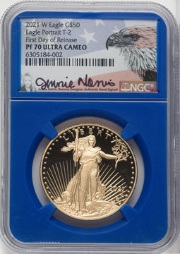 2021-W G$50 One Ounce Gold Eagle Type 2 FDI NGC PF70 Jennie Norris Signed