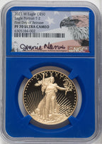 2021-W G$50 One Ounce Gold Eagle Type 2 FDI NGC PF70 Jennie Norris Signed