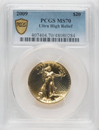 2009 $20 One-Ounce Gold Ultra High Relief Twenty Dollar Blue Gradient PCGS MS70