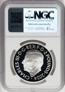 Charles III silver Proof “Year of the Dragon” 2 Pounds (1 oz) 2024 PR70 Ultra Cameo NGC