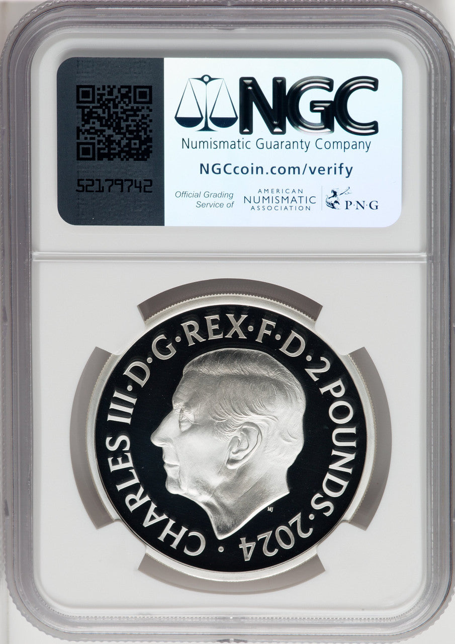 Charles III silver Proof “Year of the Dragon” 2 Pounds (1 oz) 2024 PR70 Ultra Cameo NGC
