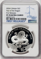 Charles III silver Proof Year of the Dragon 2 Pounds (1 oz) 2024 PR70 Ultra Cameo NGC