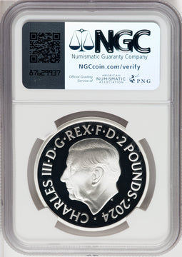 Charles III silver Proof Year of the Dragon 2 Pounds (1 oz) 2024 PR70 Ultra Cameo NGC