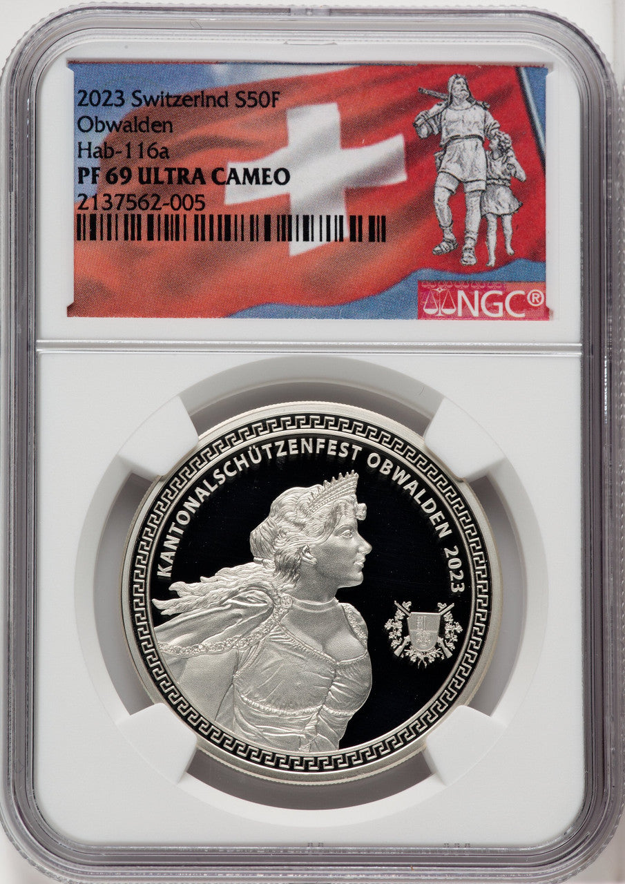 2023 Confederation silver Proof  Obwalden Shooting Festival  50 Francs NGC PR69 Ultra Cameo
