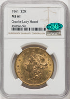 1861 $20 CAC Liberty Double Eagle NGC MS61