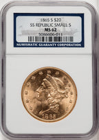 1865-S $20 Liberty Double Eagle NGC MS62