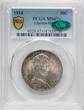 1918 50C Lincoln CAC Commemorative Silver PCGS MS67+
