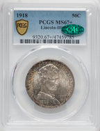 1918 50C Lincoln CAC Commemorative Silver PCGS MS67+