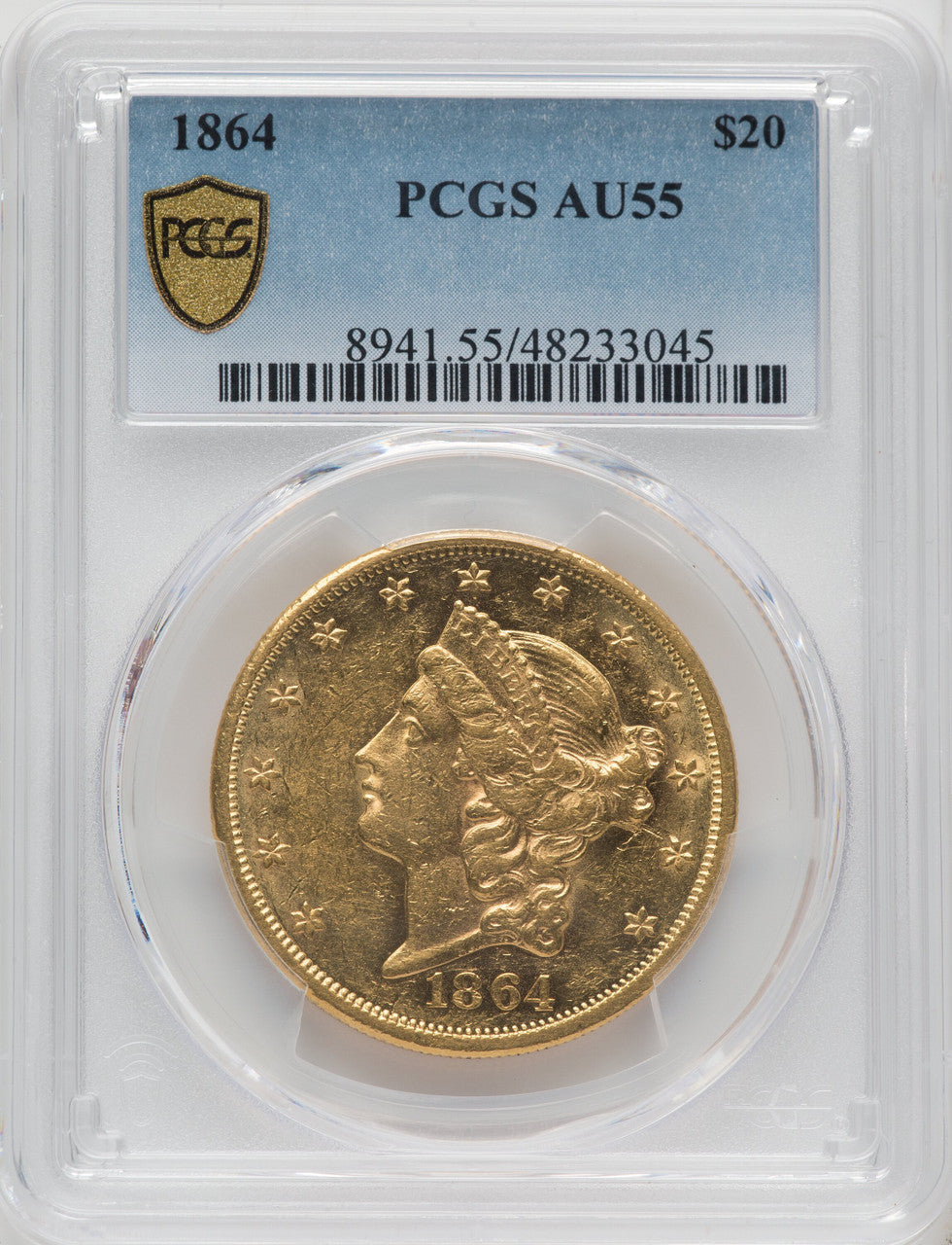 1864 $20 Liberty Double Eagle PCGS AU55
