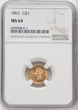 1861 G$1 Gold Dollar NGC MS64