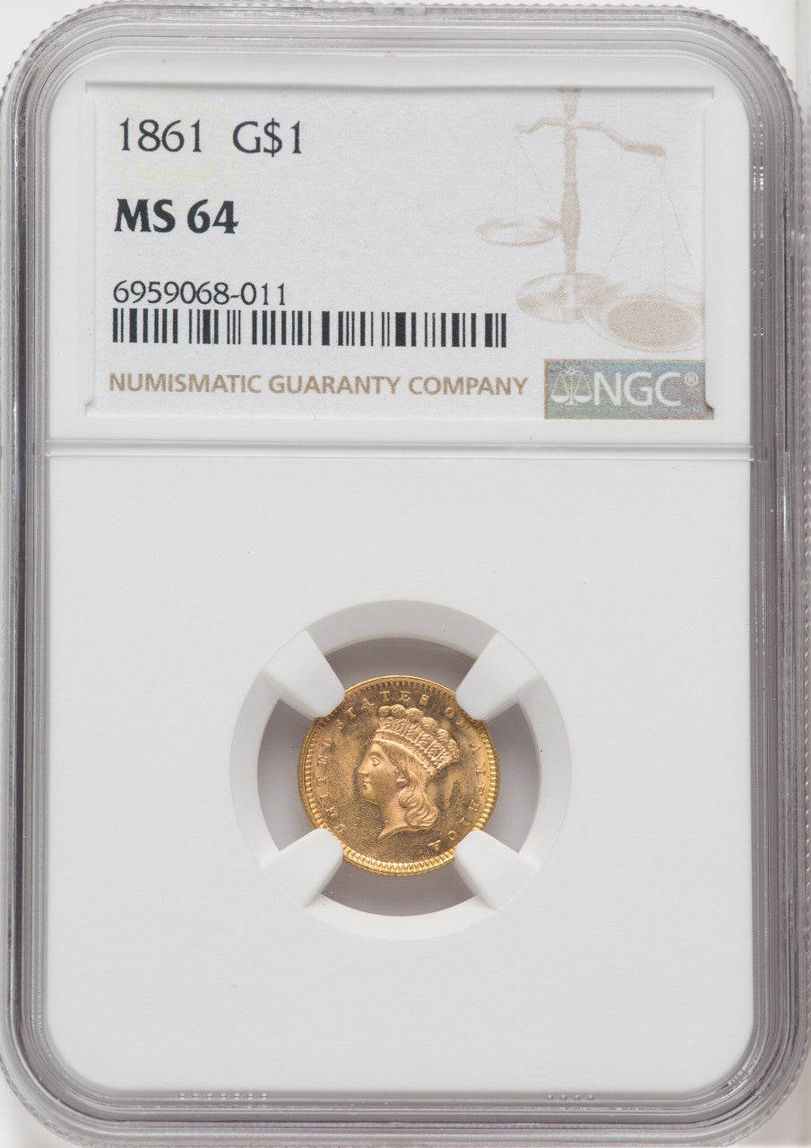 1861 G$1 Gold Dollar NGC MS64