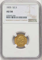 1835 $2.50 Classic Quarter Eagle NGC AU58
