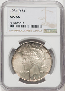 1934-D $1 Peace Dollar NGC MS66 (766550036)