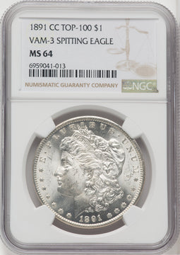 1891-CC $1 VAM-3 Spitting Eagle Morgan Dollar NGC MS64