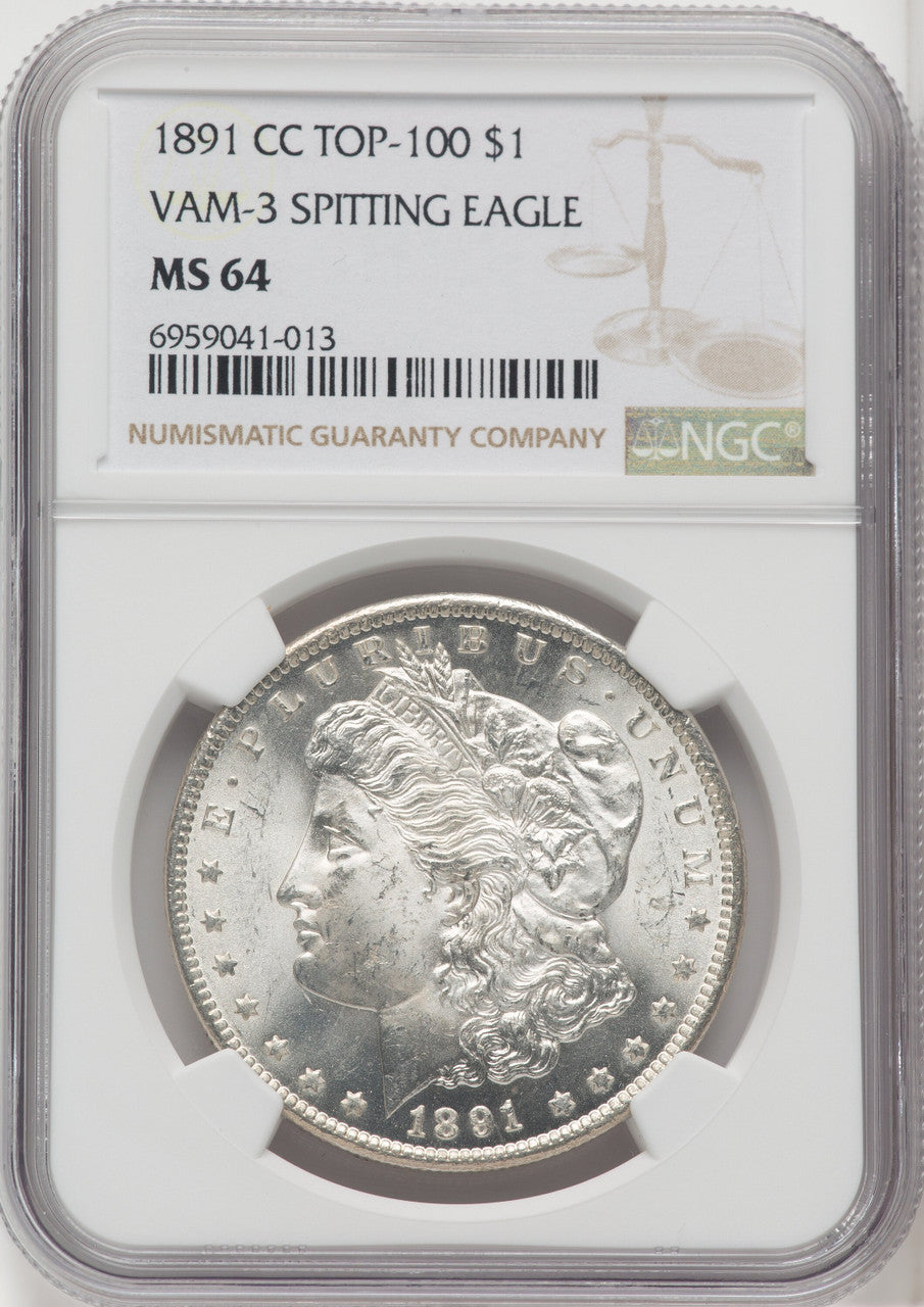1891-CC $1 VAM-3 Spitting Eagle Morgan Dollar NGC MS64