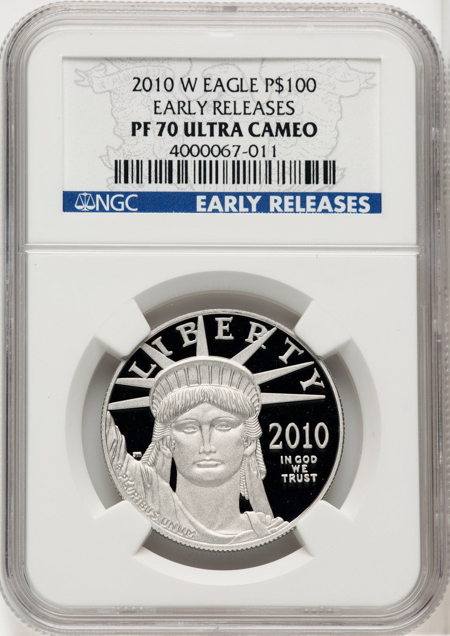 2010-W $100 One-Ounce Platinum Eagle First Strike ER Blue NGC PF70