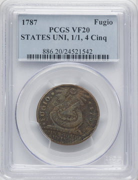 1787 Fugio Cent STATES UNITED 1/Horizontal 1 BN Federal Contract Coinage PCGS VF20