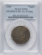 1787 Fugio Cent STATES UNITED 1/Horizontal 1 BN Federal Contract Coinage PCGS VF20