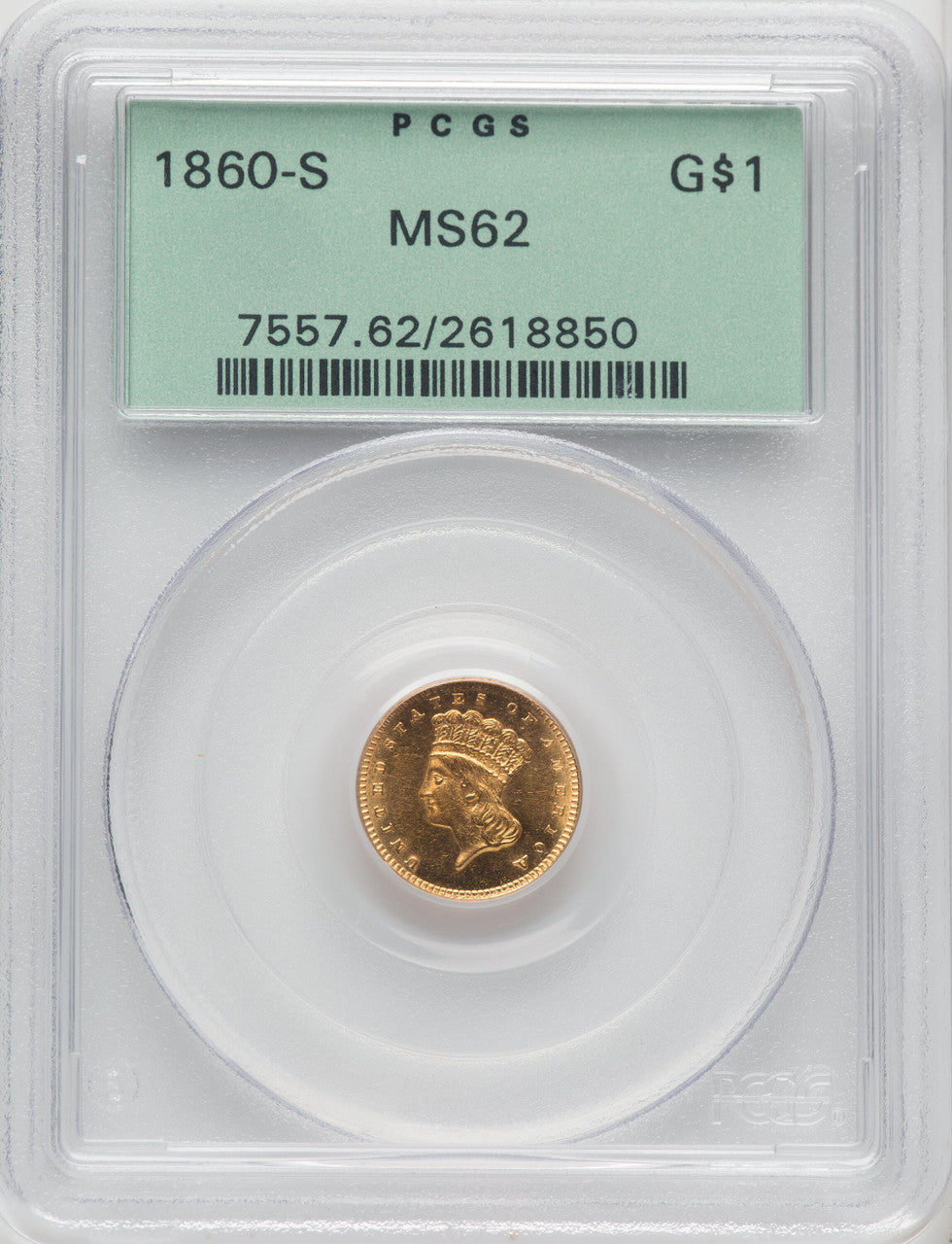 1860-S G$1 Gold Dollar PCGS MS62