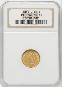 1856-O $2.50 Liberty Quarter Eagle NGC MS61